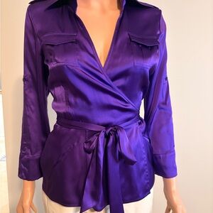 Diane Von Furstenberg Satin Purple Wrap Blouse